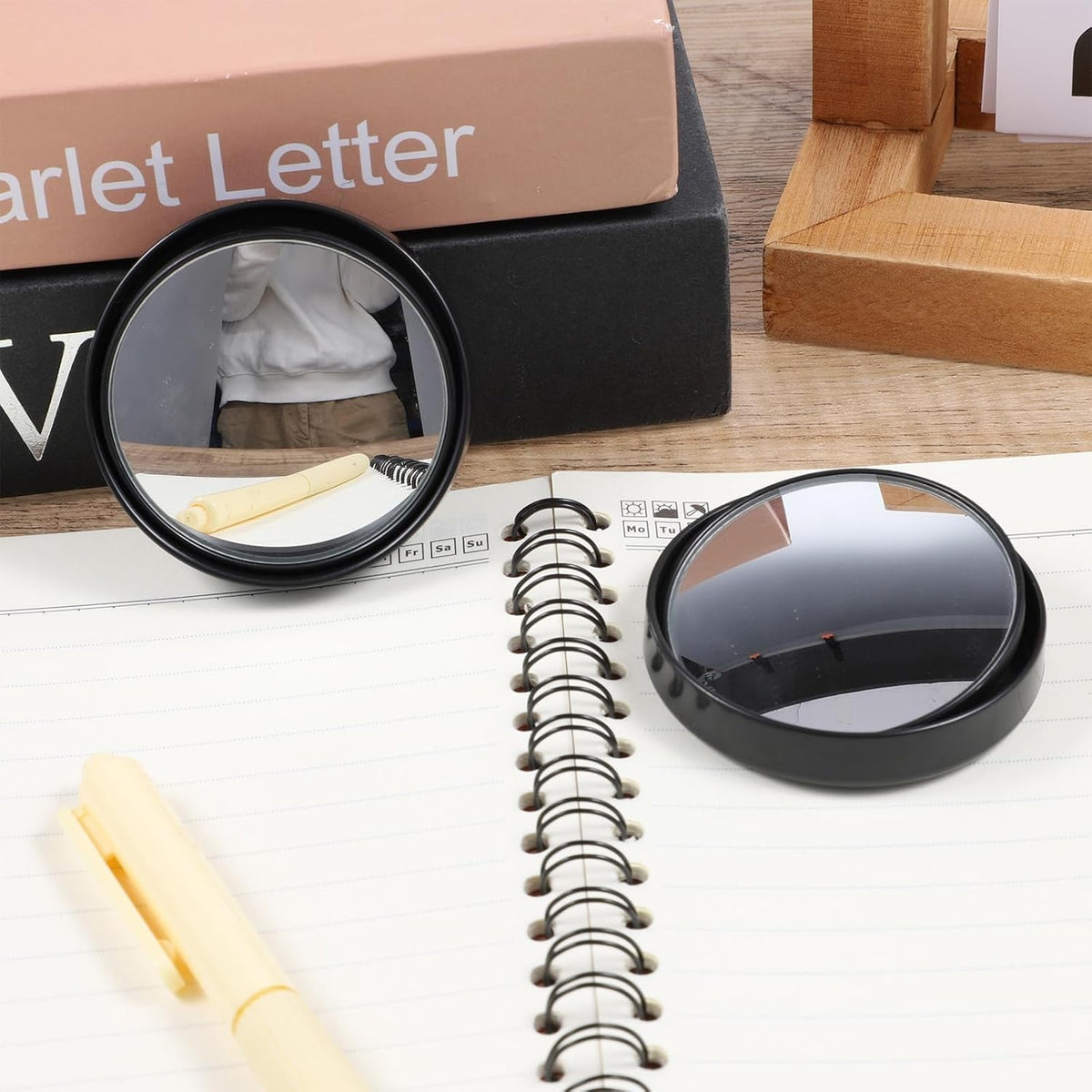 Adjustable Convex Office Desk Cubicle Mirrors - Set of 2, Stick-On Rear View