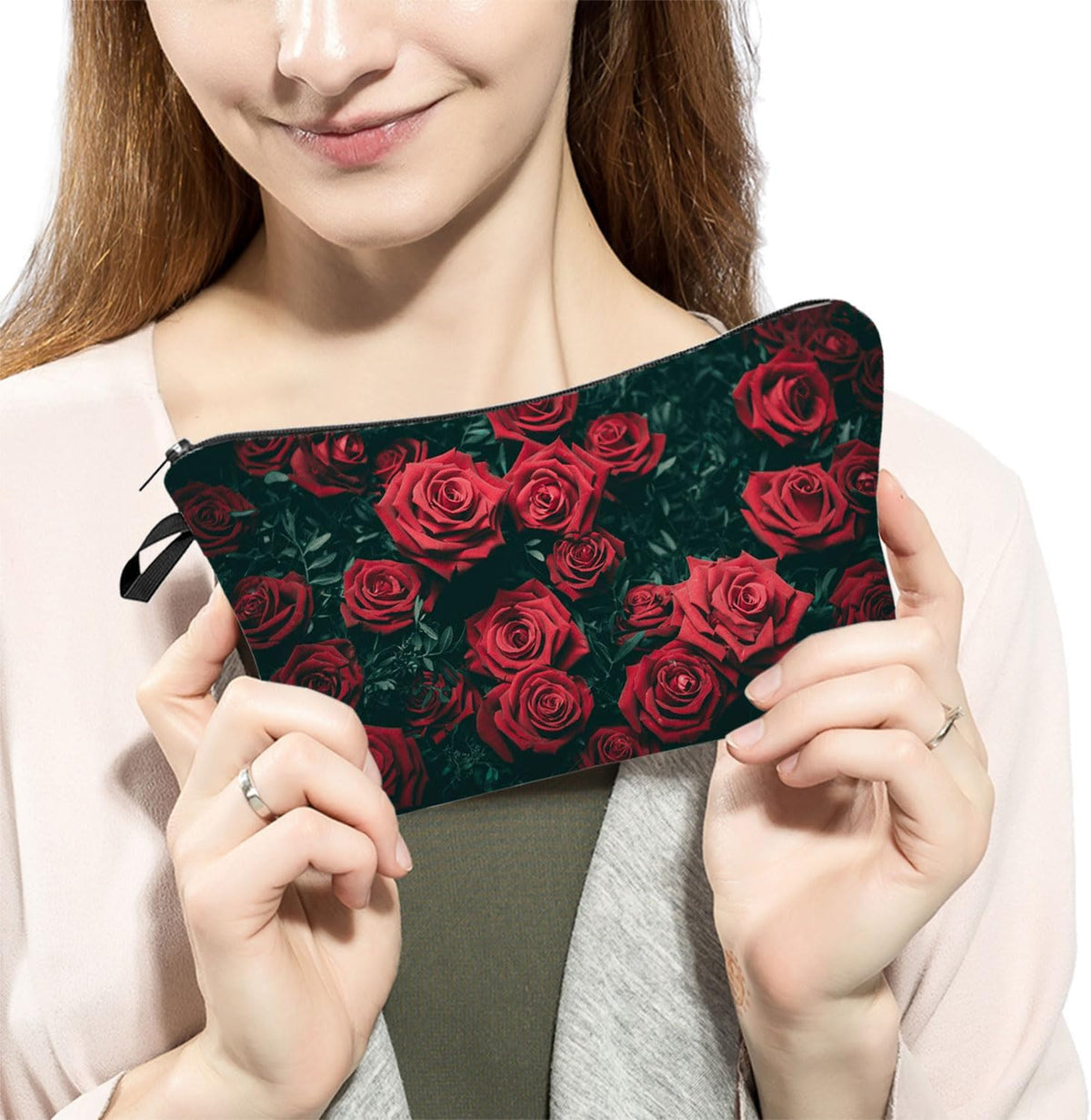 Red Rose Makeup Bag - Cute Travel Toiletry Organizer, Durable Zipper Pouch