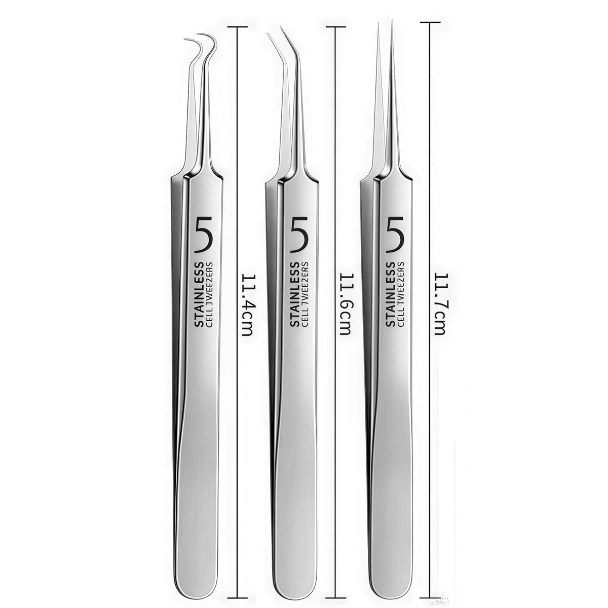 Professional Blackhead Tweezers Set - 3 Precision Stainless Steel Pimple Removers