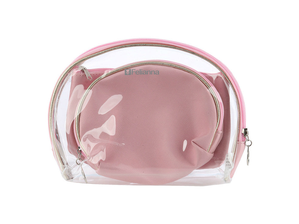 3 Pc Vinyl Makeup Cosmetic Bag Set with Zipper Closure