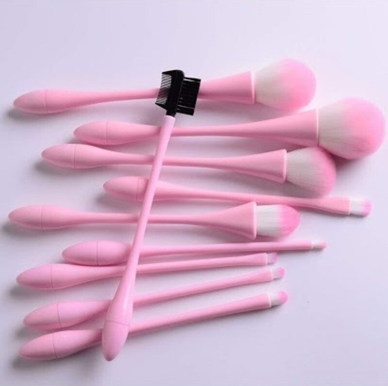 Makeup Brush Set with Pink Handle and Red Tube Case - 10 Professional Brushes
