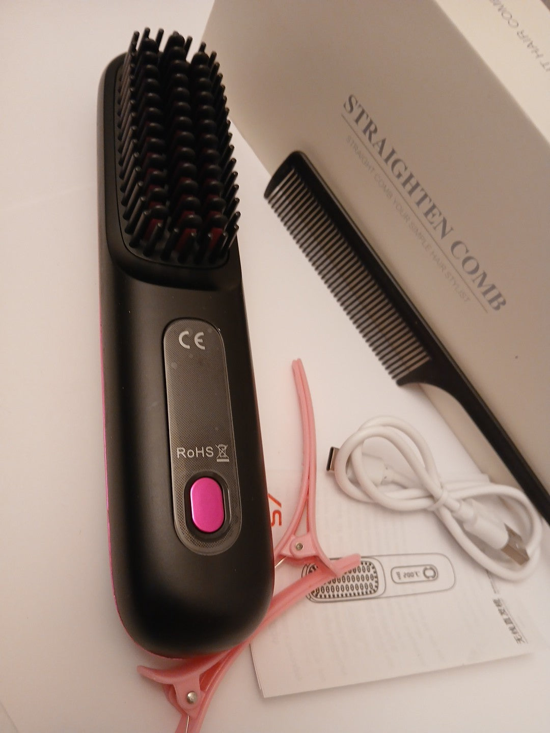 Rechargeable Portable Hair Straightening Comb Black - Hair Styling Tool