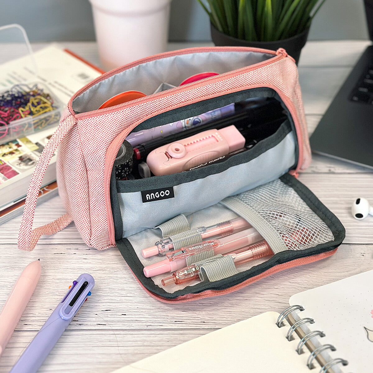 Large Capacity Portable Pencil Case with Front Window & Multiple Pockets