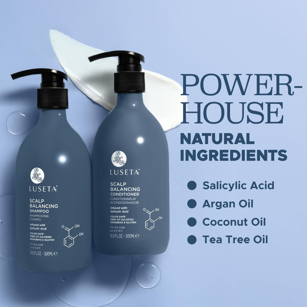 Salicylic Acid Dandruff Control Shampoo & Conditioner Set - Sulfate-Free, Tea Tree & Argan Oil
