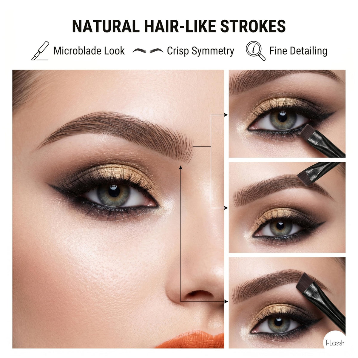 Angled Eyeliner & Brow Brush Set for Micro Strokes - Precision Eyebrow Tint & Eye Shadow Applicators