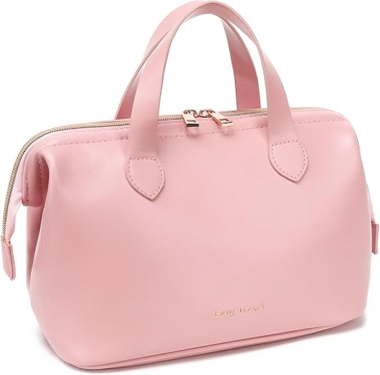 Travel Makeup Bag Waterproof PU Leather Wide Opening Cosmetic Organizer