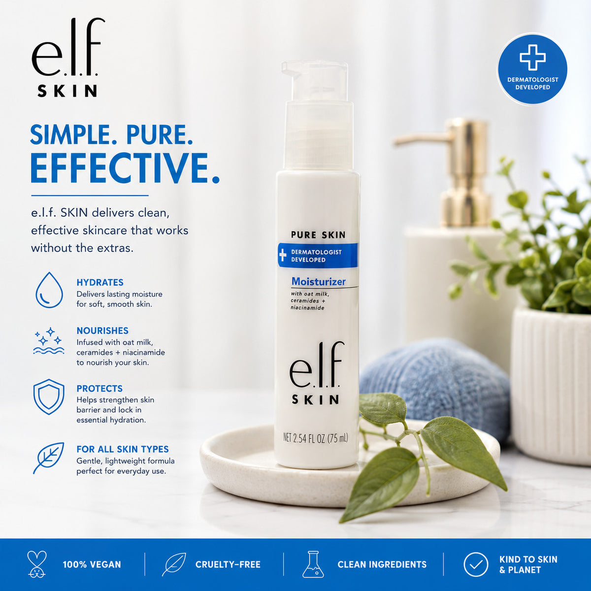 Pure Skin Facial Moisturizer with Oat Milk, Ceramides & Niacinamide - 2.54 oz