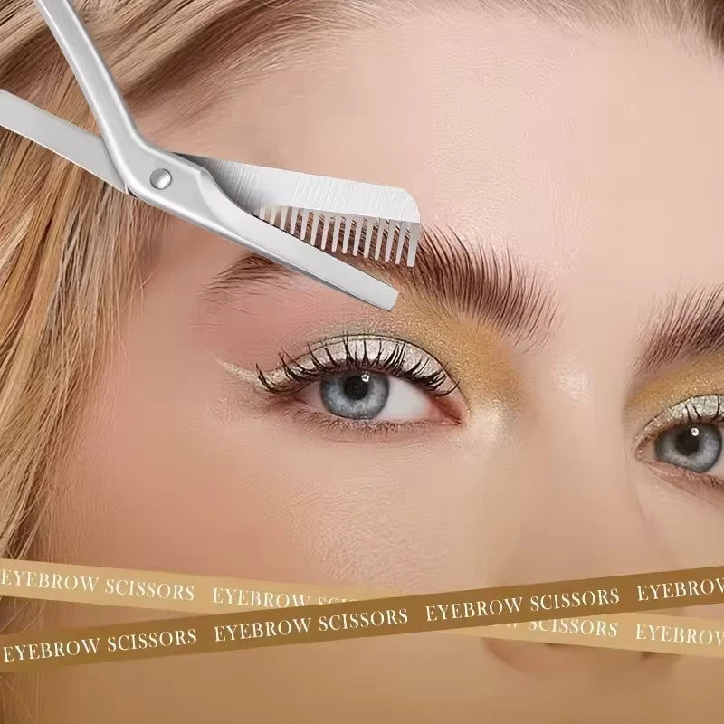 Stainless Steel Eyebrow Scissors with Comb - Precision Grooming Tool