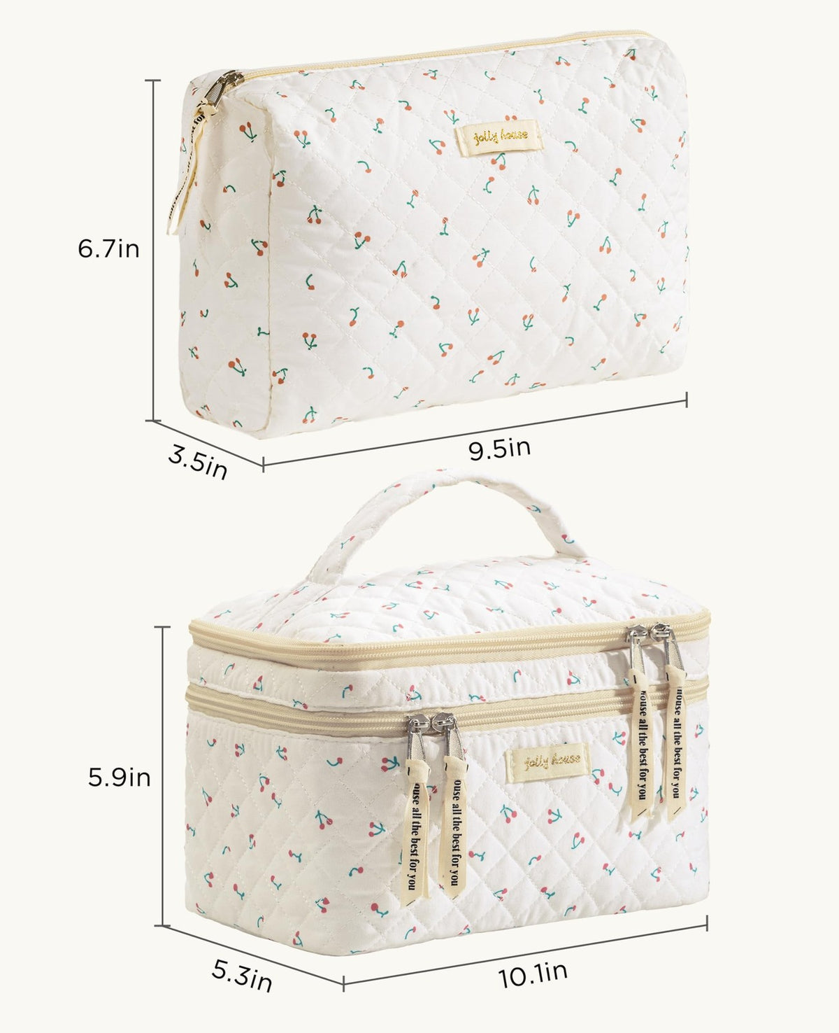 Large Cotton Quilted Travel Makeup Bag Set - Women Cosmetic Organizer