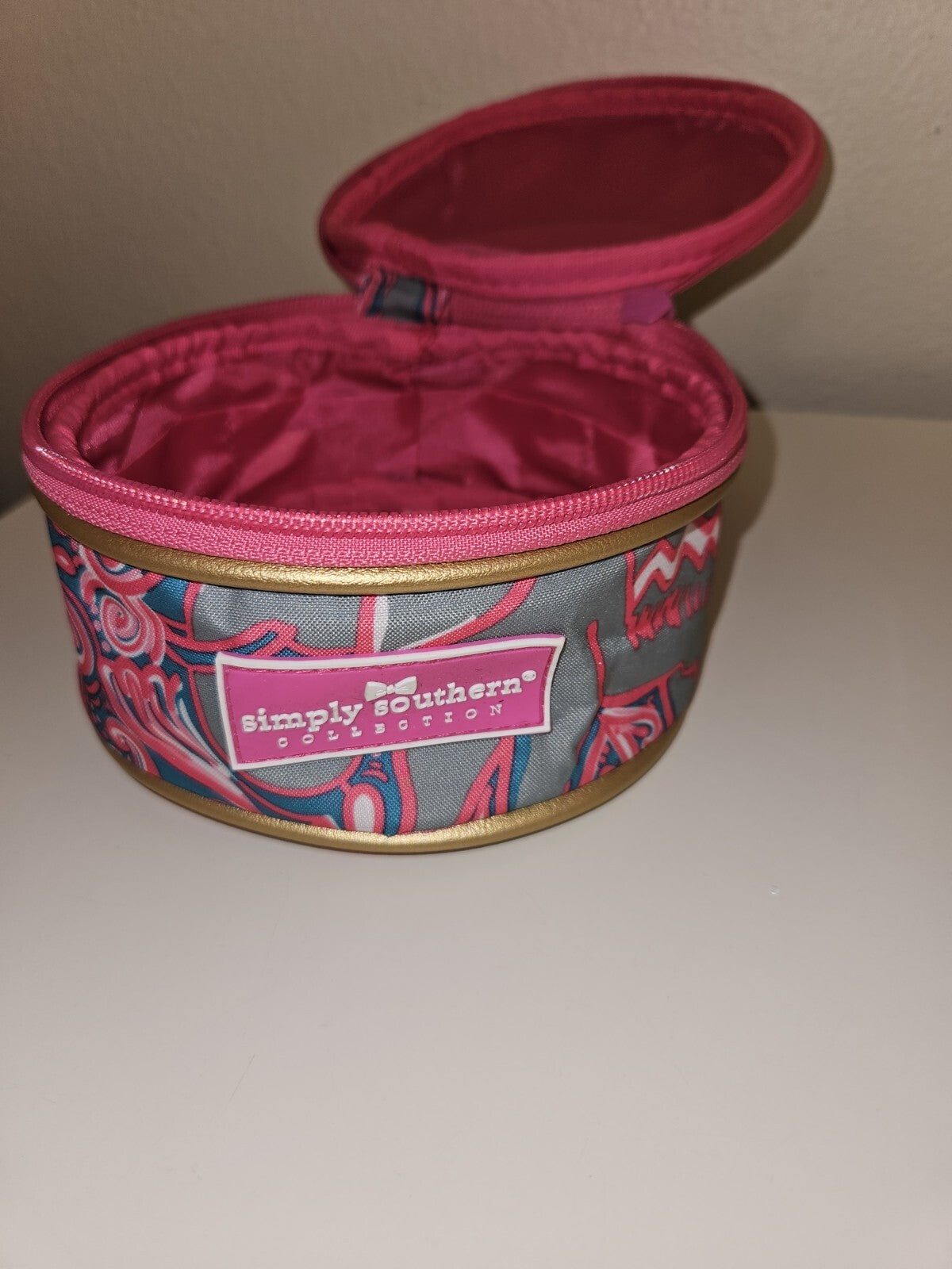 Pink and Gold Cosmetic Bag with Zipper - Round Travel Organizer