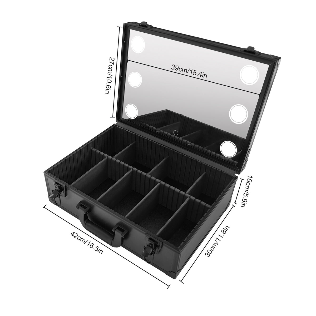 LED Lighted Makeup Bag with Mirror Travel Cosmetic Case Organizer Black