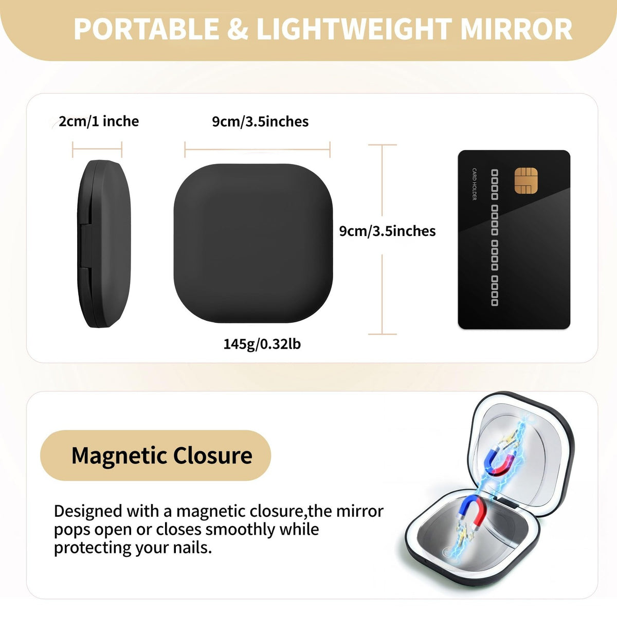 LED Lighted Compact Makeup Mirror with 10X Magnification - Portable Travel Mirror