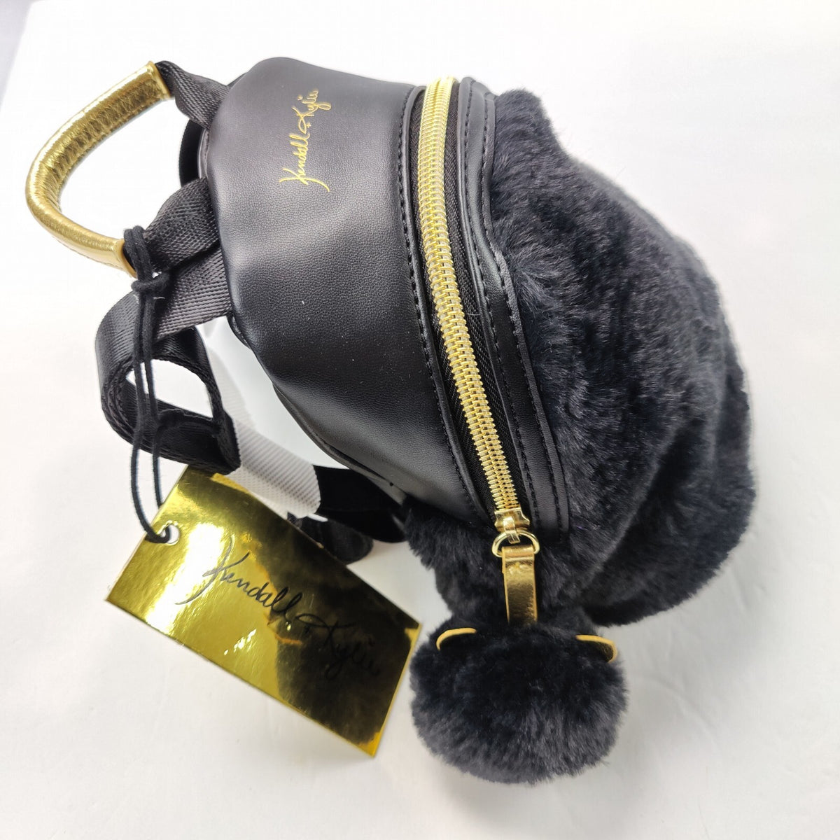 Mini Black Cat Backpack Bag - Faux Fur Accessory NWT