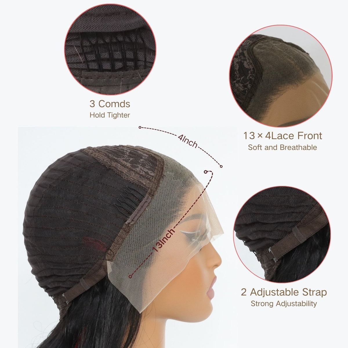 Heat-Resistant Synthetic Lace Front Wig - Long Straight Hair, 13x4 Cap