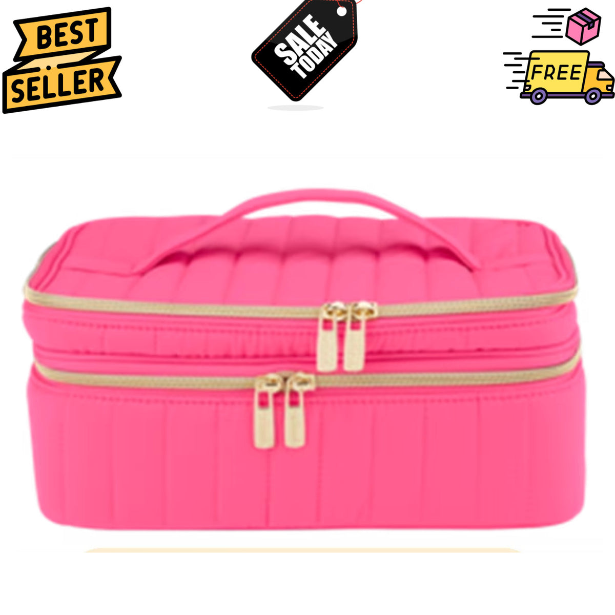 Pink Travel Cosmetic Train Case with Mirror & Brush Organizer