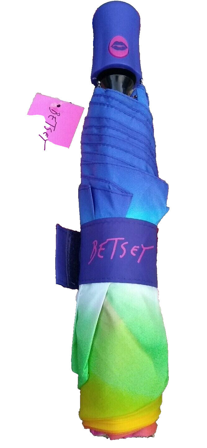 Rainbow Auto-Open 42-Inch Compact Umbrella with Rubber Handle