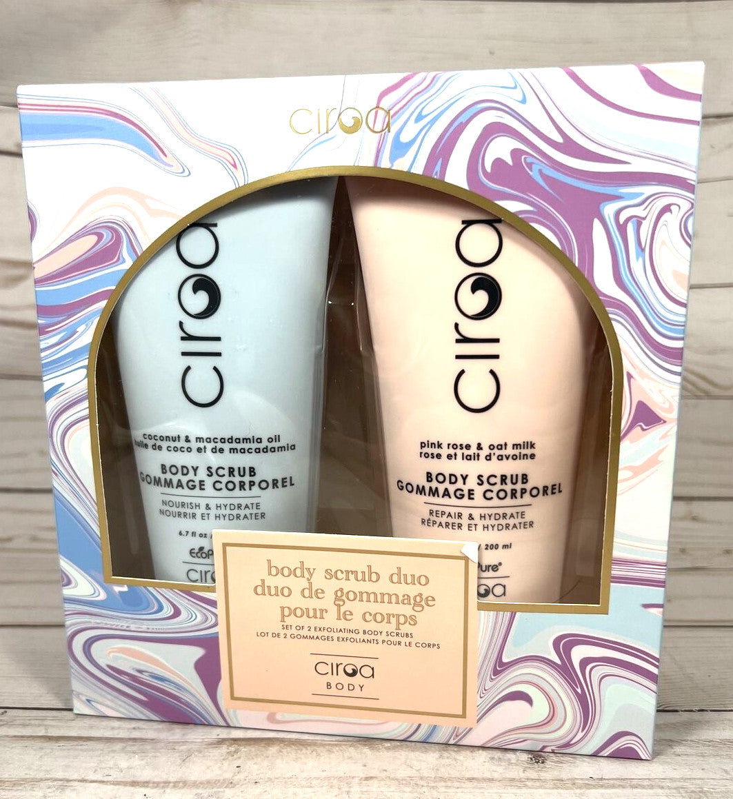 Ciroa Body Scrub Duo 2Pack Coconut Pink Rose 6.7oz Exfoliating Repair