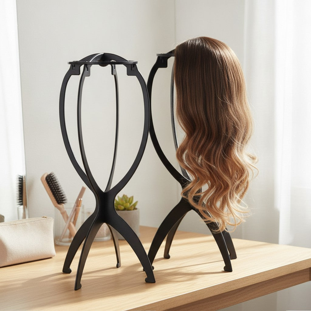 Travel Wig Stand Set - Foldable Black Wig Display & Storage Organizer