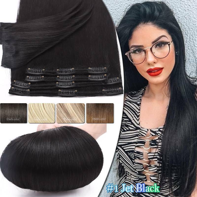 Thick Double Weft Clip-In Human Hair Extensions - Full Head Set
