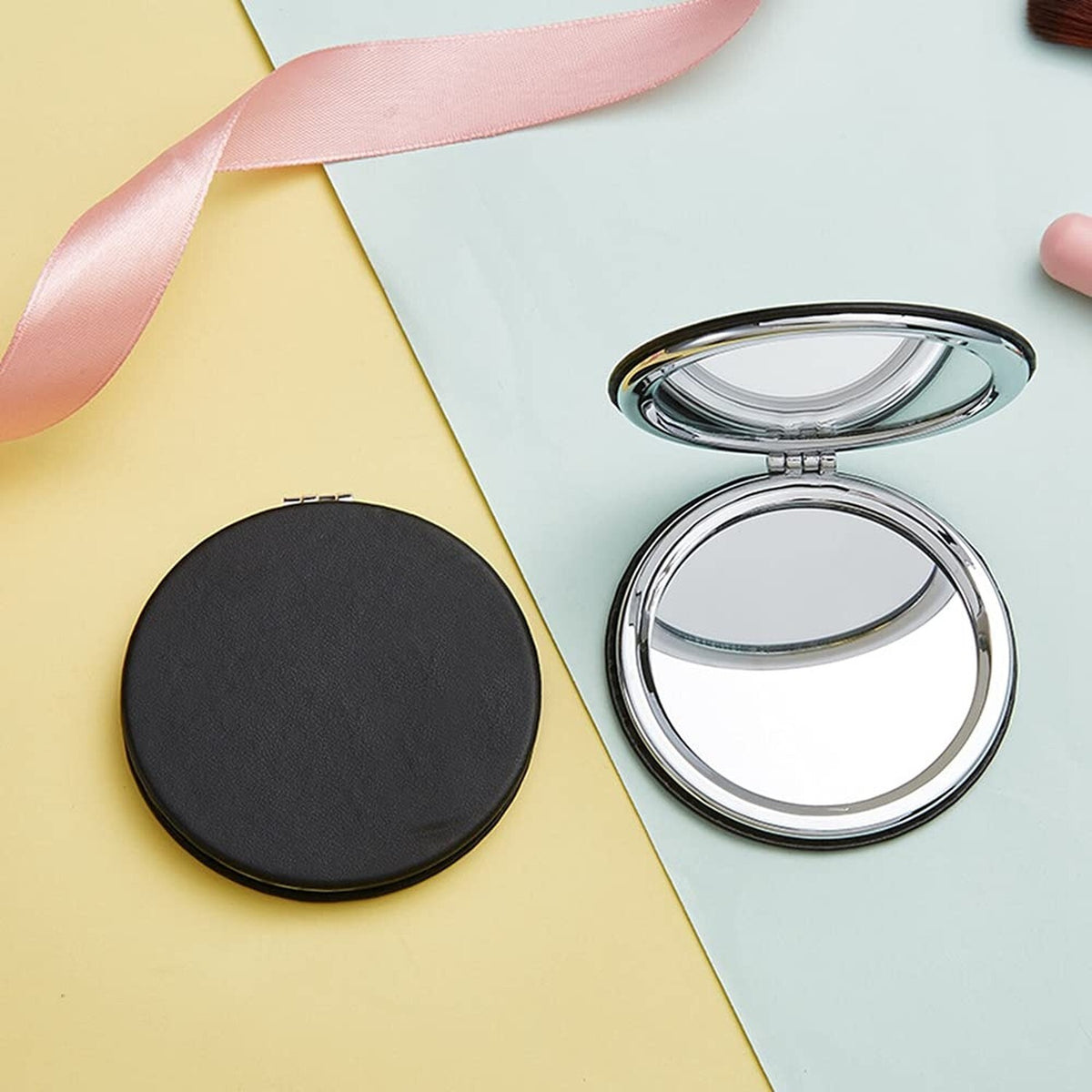 Double-Sided Makeup Mirror, 3.2" Round Folding Tabletop Mirror - Magnifying & Normal Sides