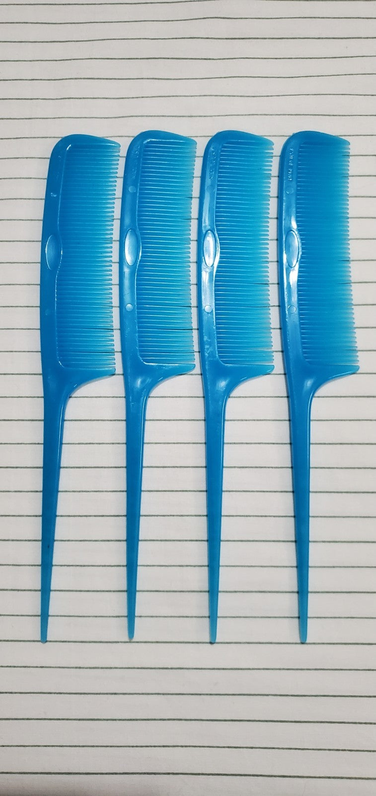 Vintage Unbreakable Blue Rat Tail Comb Set - 8 Inch, 4 Pieces
