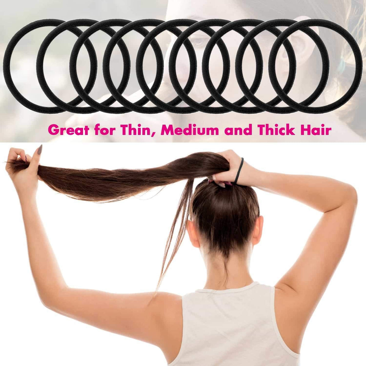 Anezus 200 Pcs Black Elastics Hair Ties Small 1 Count (Pack of 200),