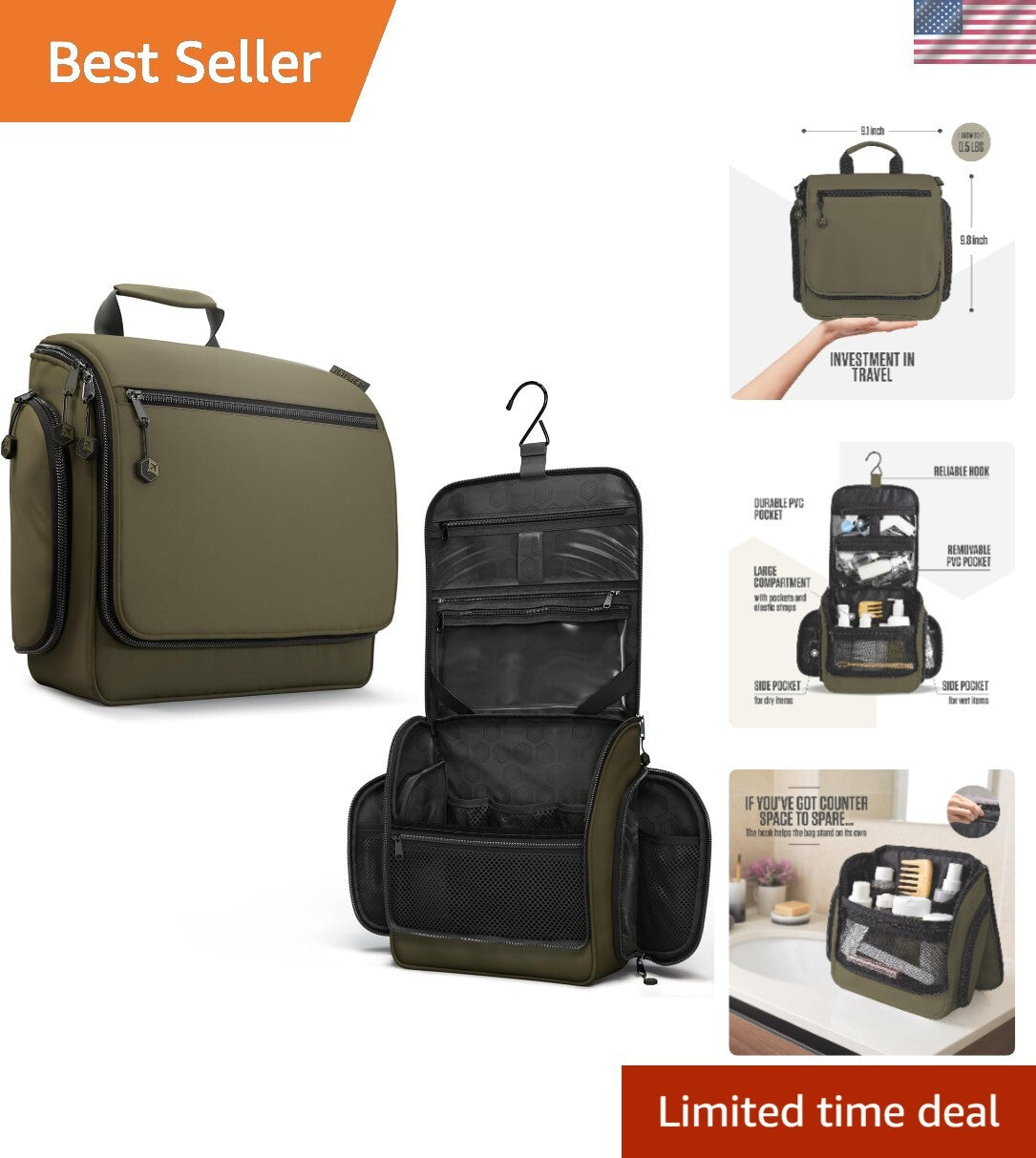 TSA-Friendly Travel Toiletry Bag with Expandable Compartments - Durable & Waterproof