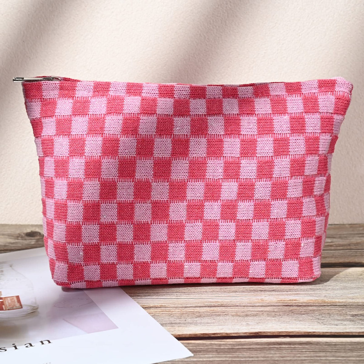 Large Checkered Travel Makeup Bag Set - Water-Resistant & Foldable for Women