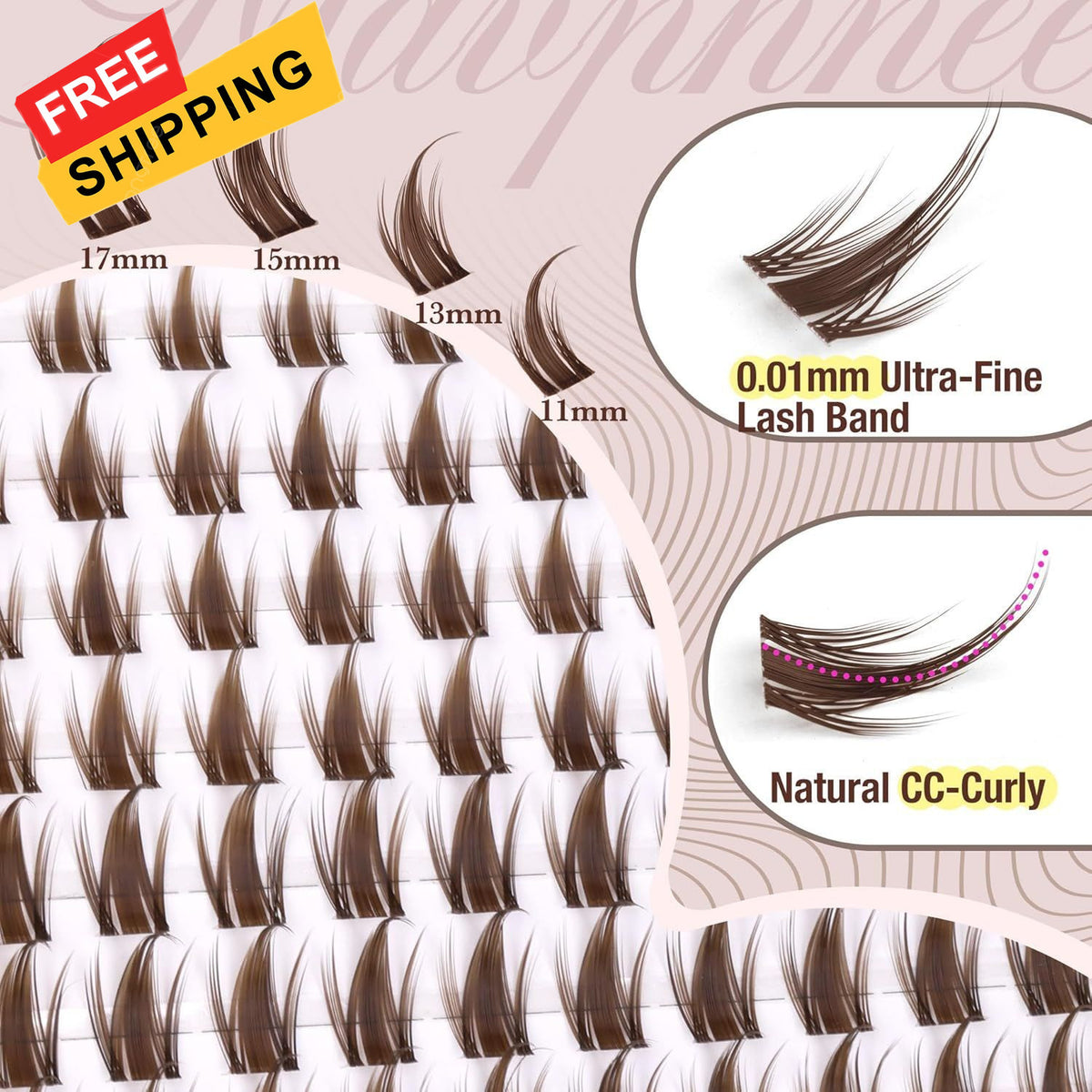 Brown Spiky Lash Clusters for Manga Eyelash Extensions - Reusable 15x