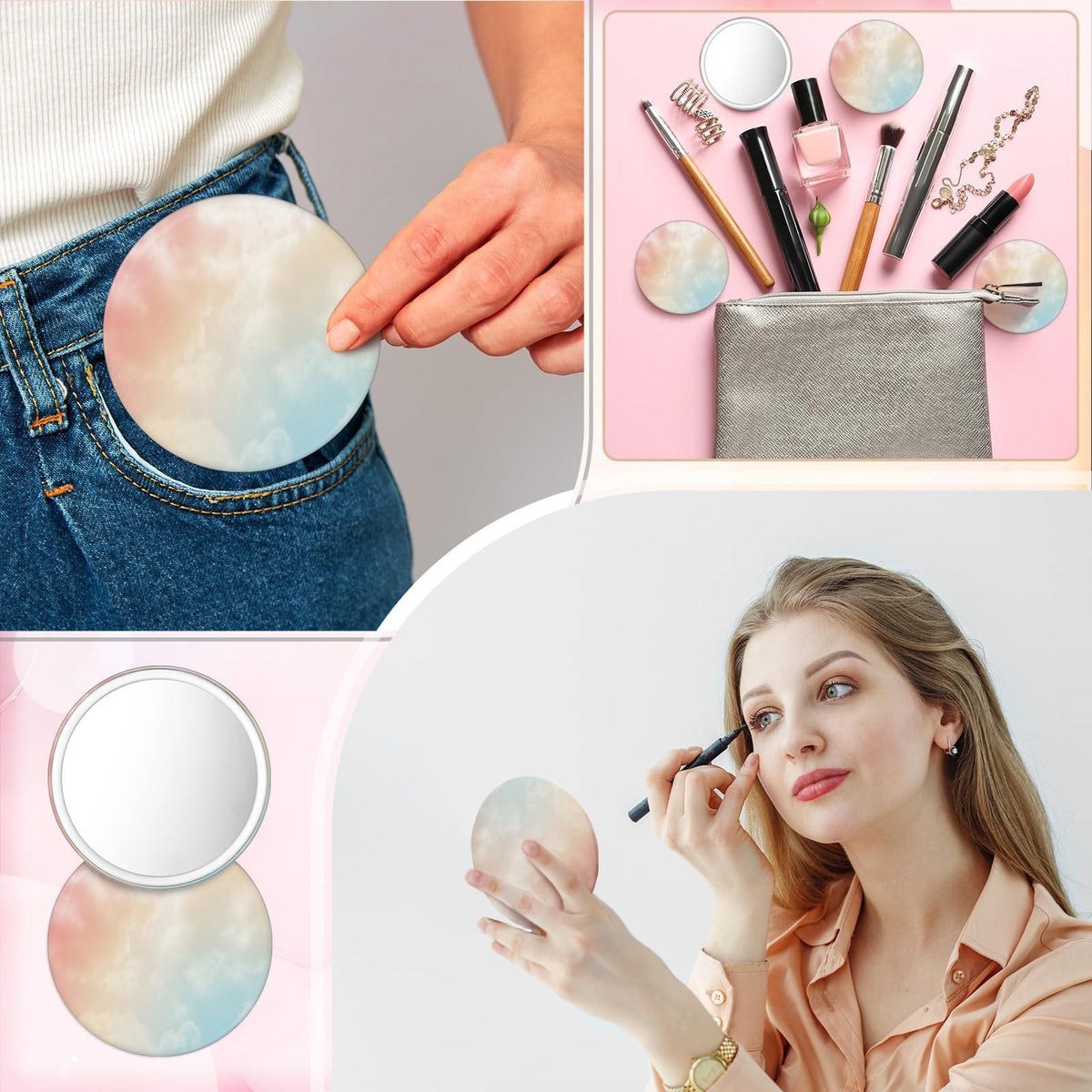 30 Pack Small Round Pocket Mirrors - Pastel Rainbow Compact Makeup Mirrors for Travel & Gifts