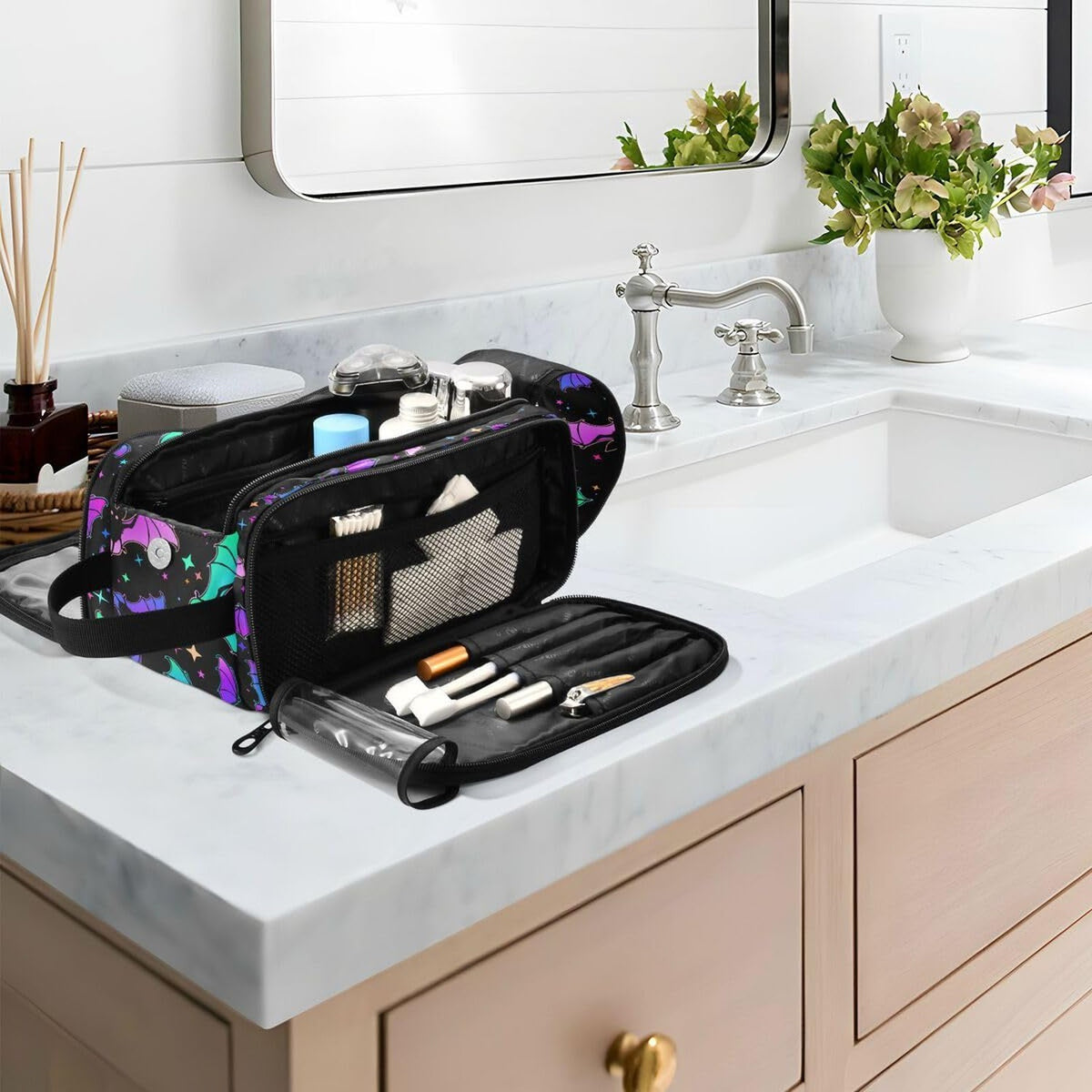 Large Capacity Makeup Bag with Multiple Compartments Travel Toiletry Organizer