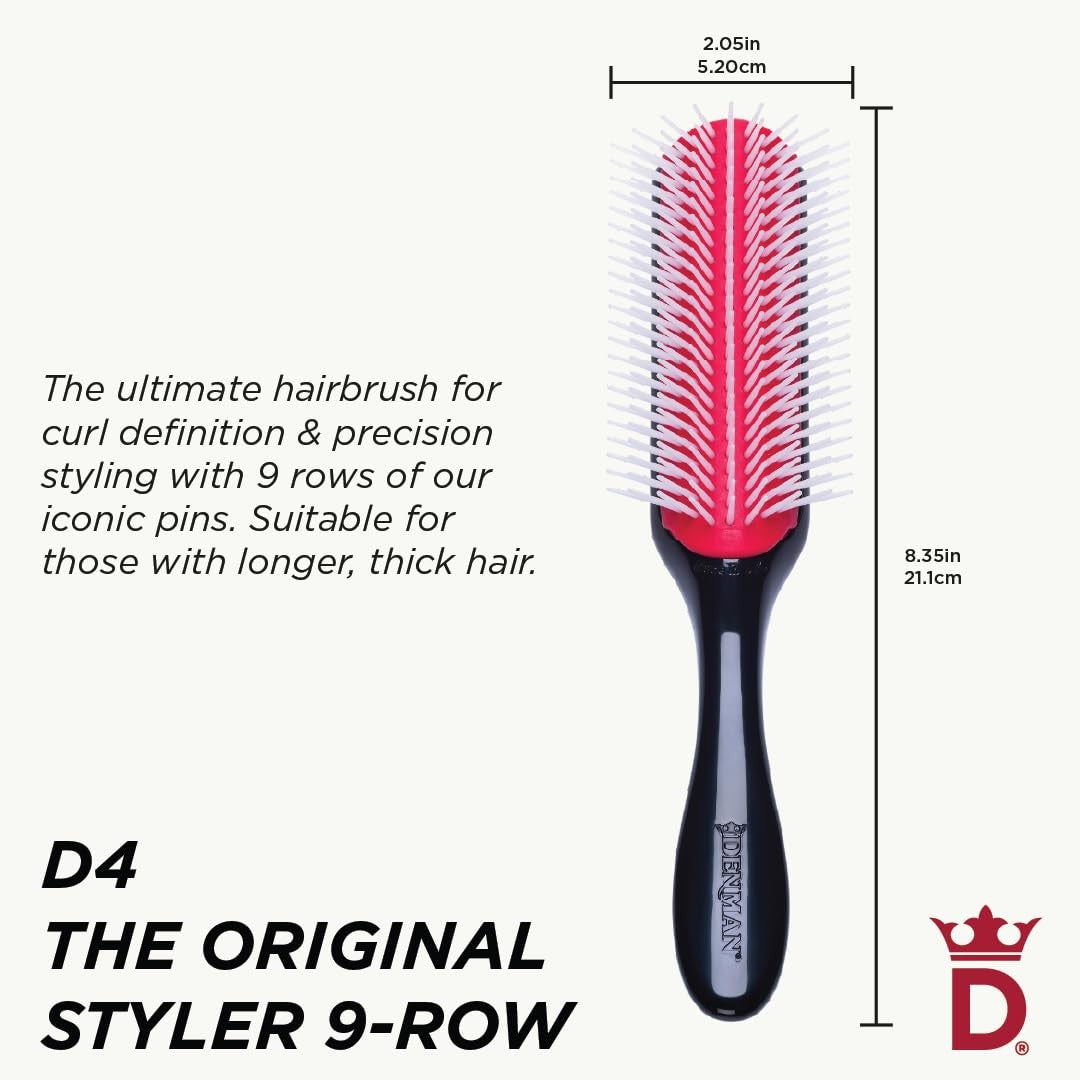 Denman 5 Row Hair Styling Brush for Curly Thick Hair - Detangling & Curl Defining