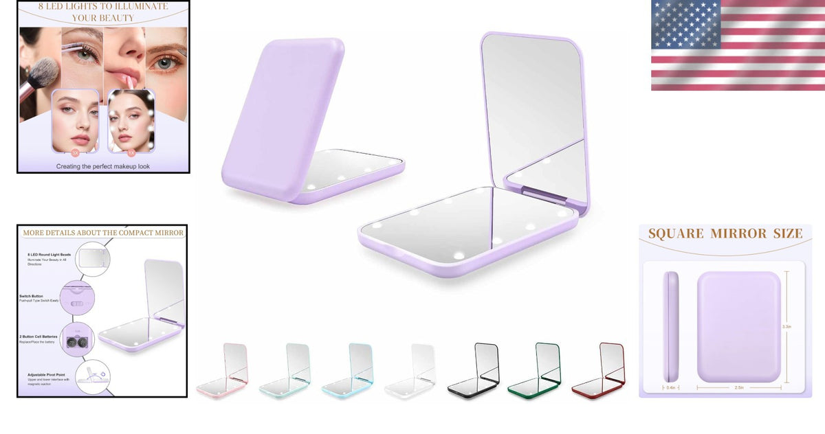 Portable LED Pocket Mirror with 1X/3X Magnification and Bright Lights