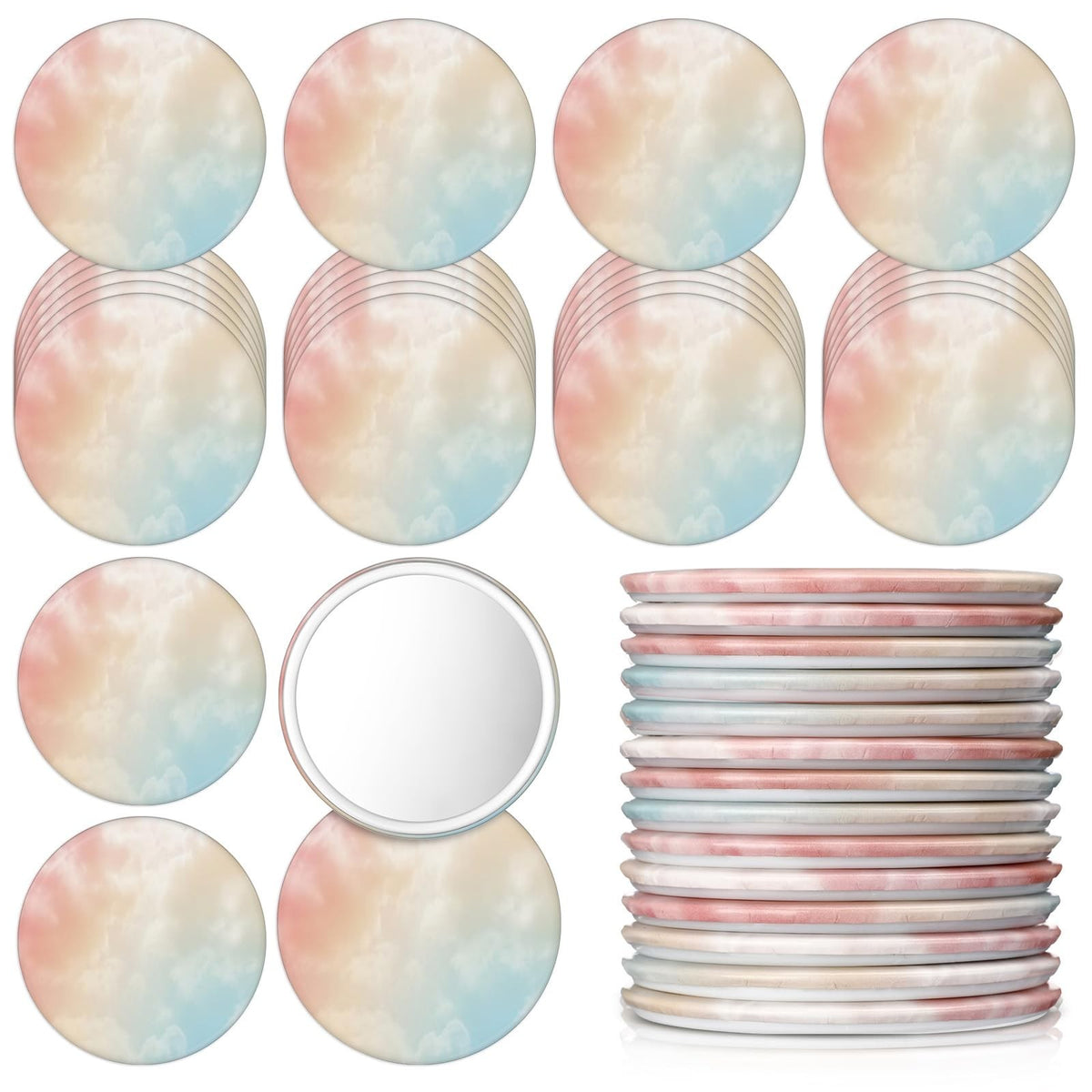 30 Pack Small Round Pocket Mirrors - Pastel Rainbow Compact Makeup Mirrors for Travel & Gifts