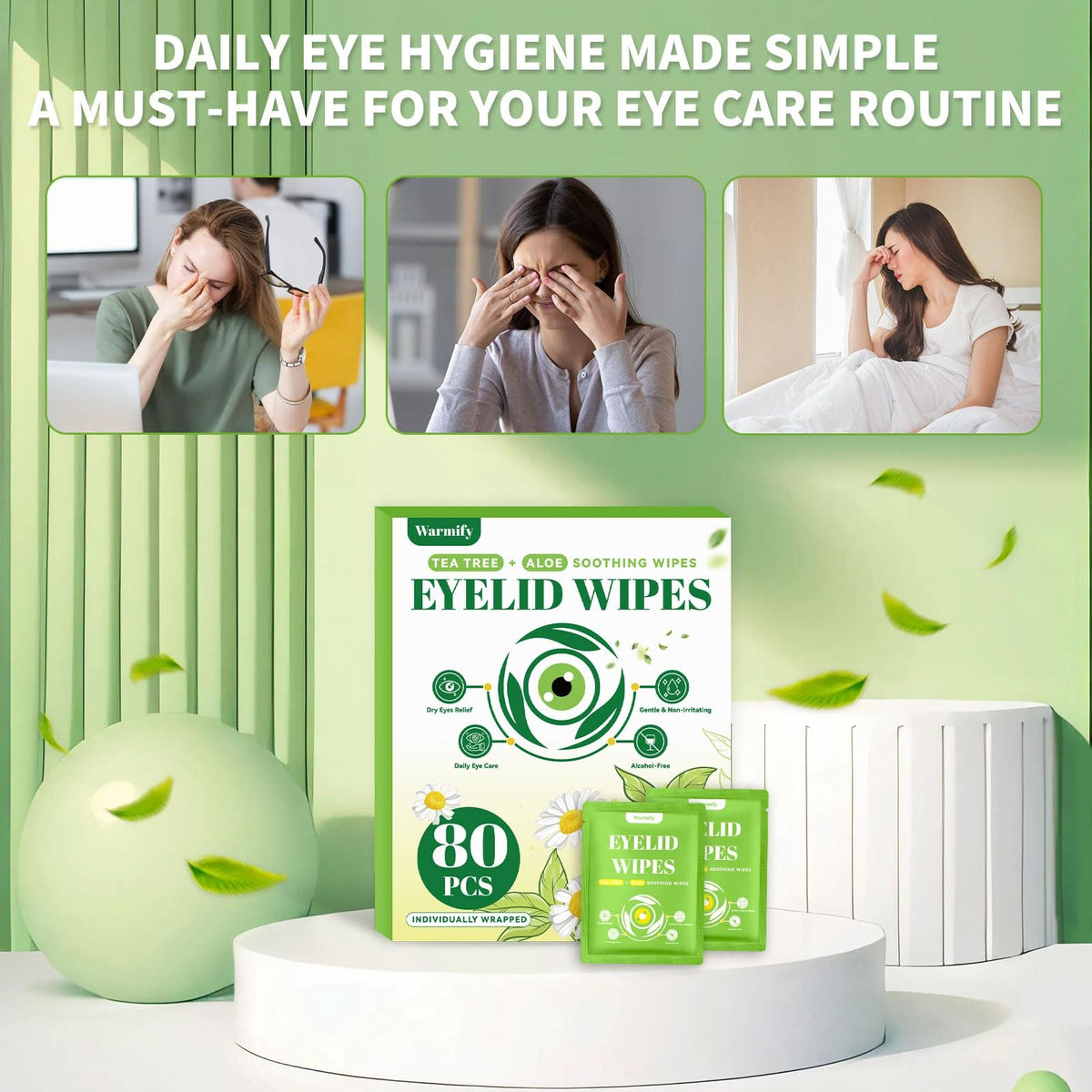 Tea Tree Oil Eyelid Wipes - Individually Wrapped, Gentle Eye & Lash Cleanser