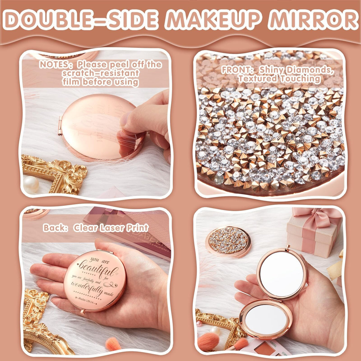 Christian Gifts Compact Makeup Mirror with Bible Verse - Rose Gold Set of 12