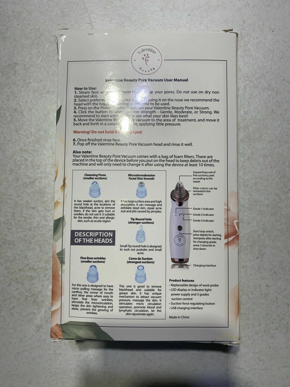 Blackhead Vacuum Pore Remover - Valentine Beauty Facial Cleansing Device