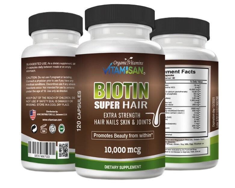 Biotin 10000 mcg Hair, Skin & Nail Vitamins with Keratin – 120 Capsules