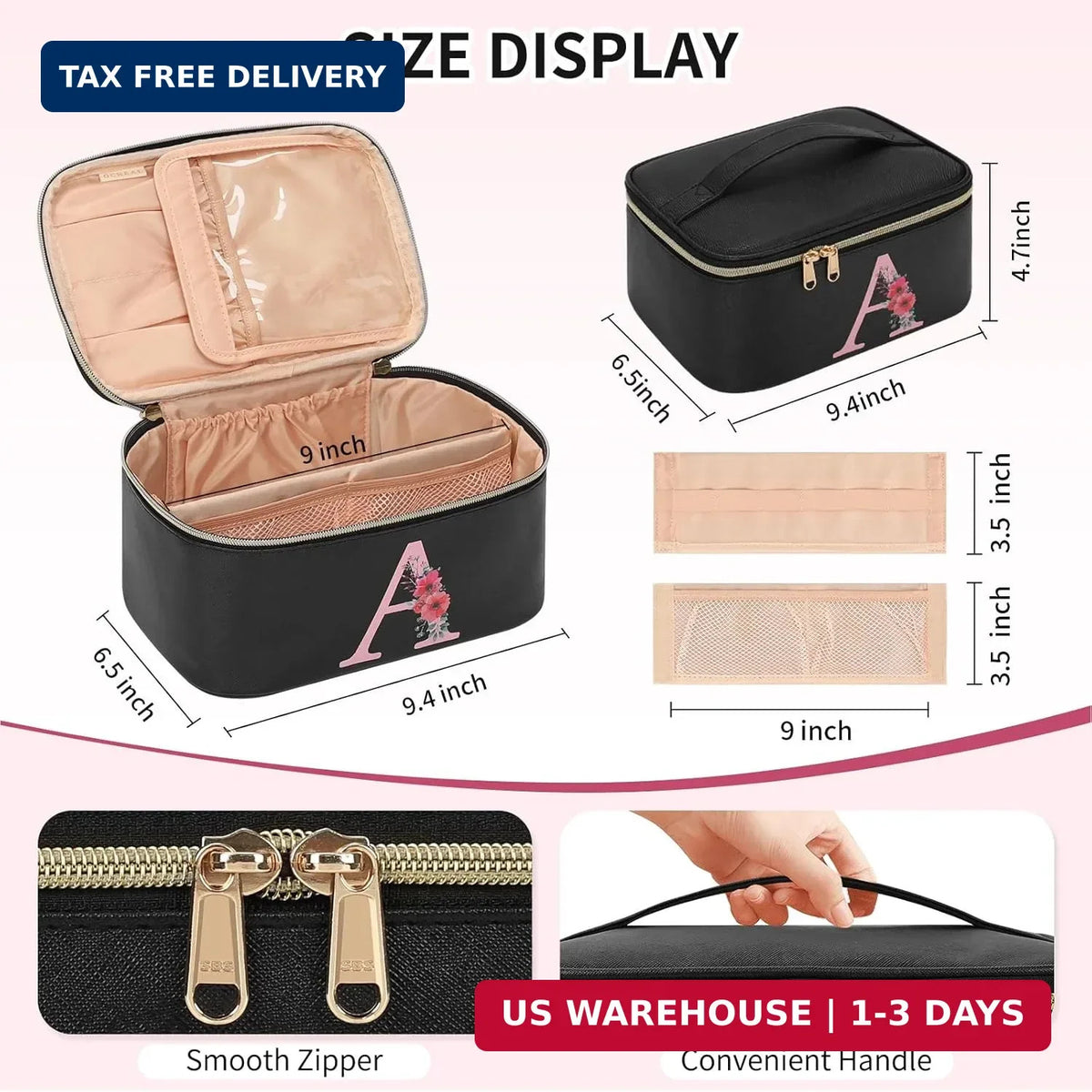 Travel Makeup Organizer Bag - Monogram Initial Cosmetic Case, Compact & Durable