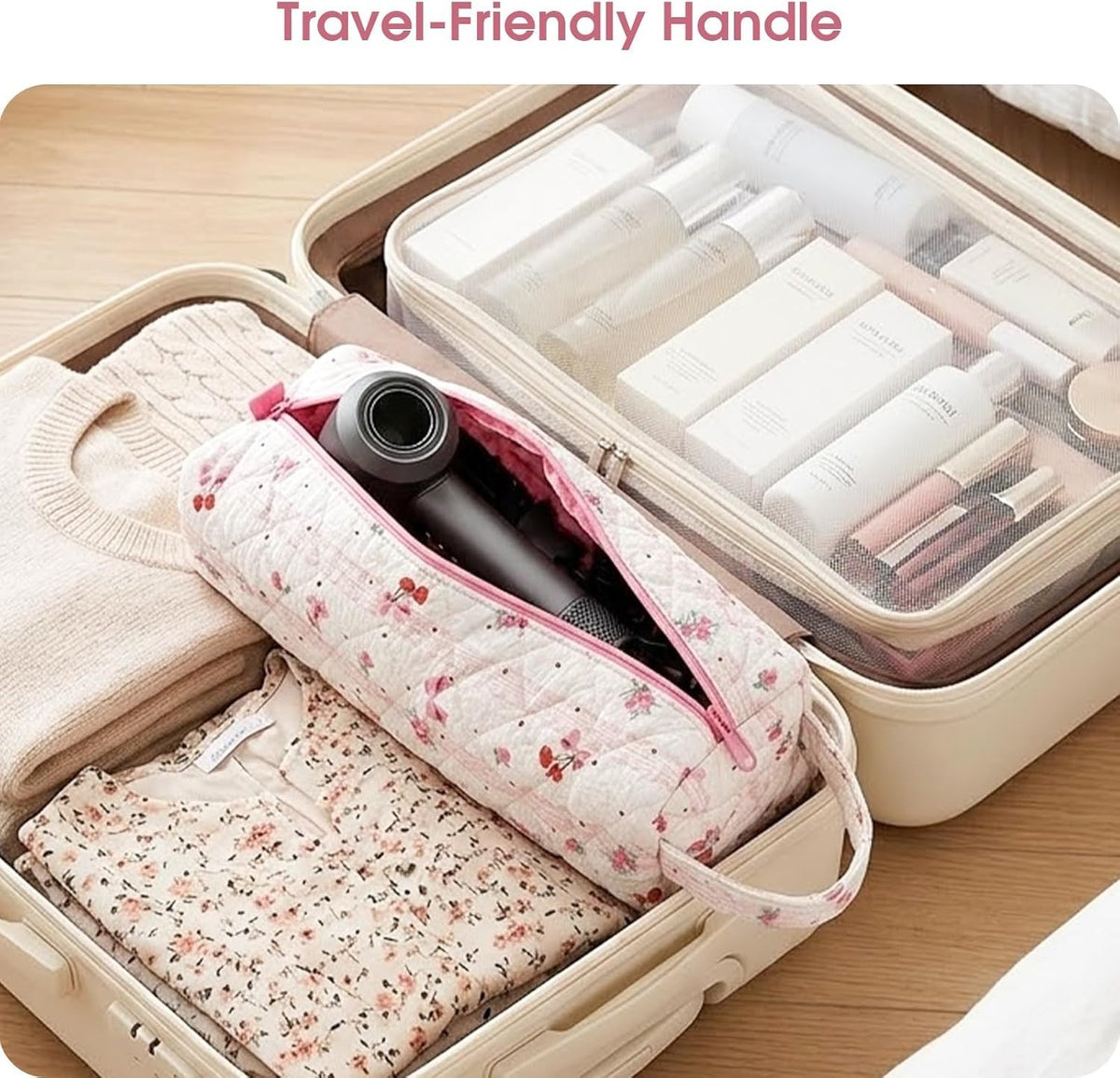 Travel Hair Tool Organizer Bag Pink Portable Dryer & Curling Iron Case