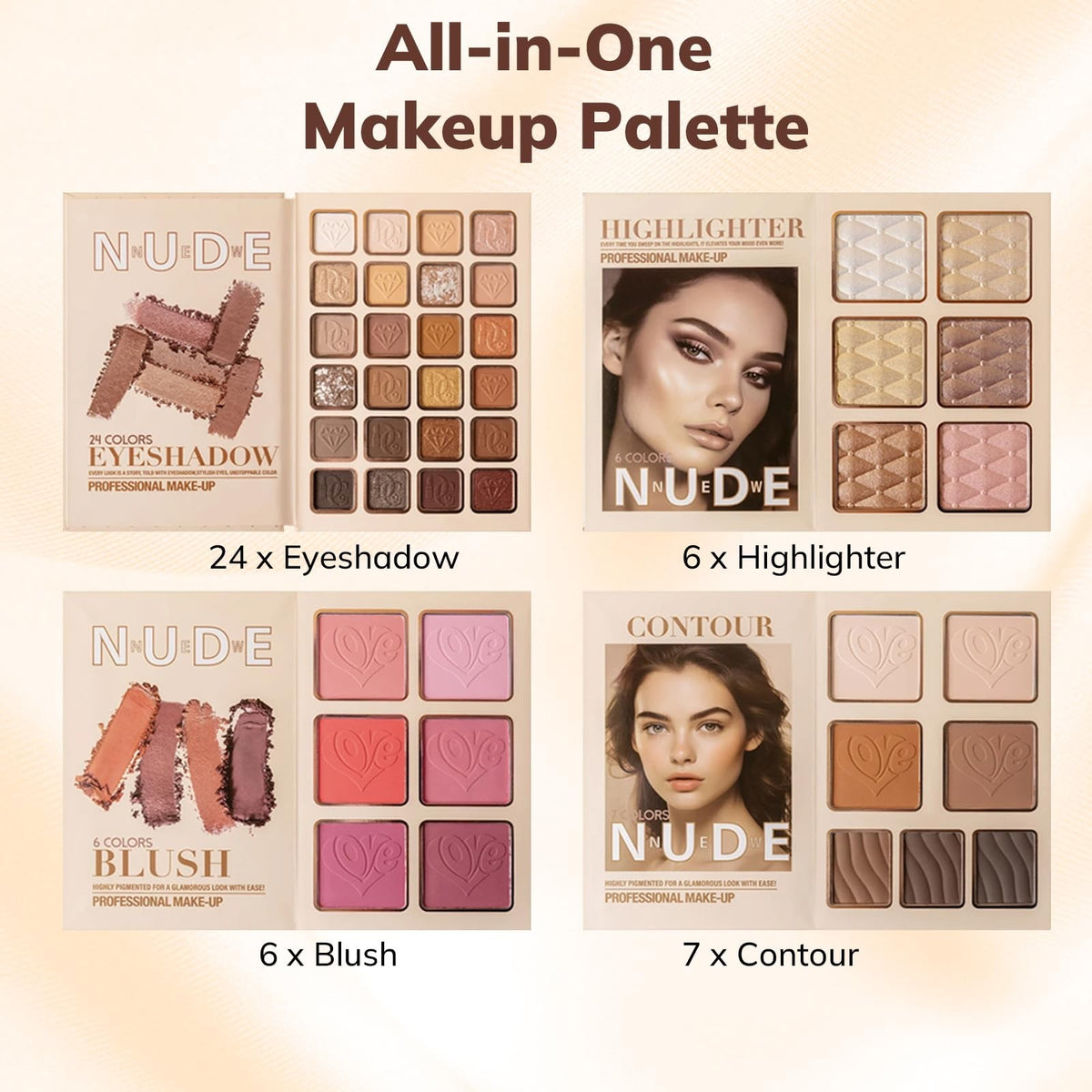 All-in-One Makeup Kit for Beginners - 24 Eyeshadows, Blush, Concealer, Highlighter