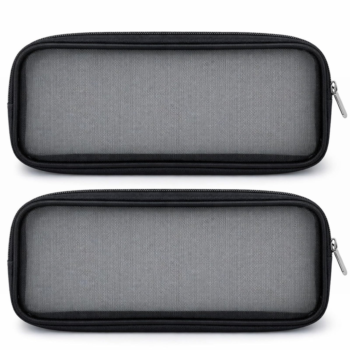 Mesh Makeup Brush Bag - Portable Travel Toiletry Organizer - Black Nylon 2 Pack