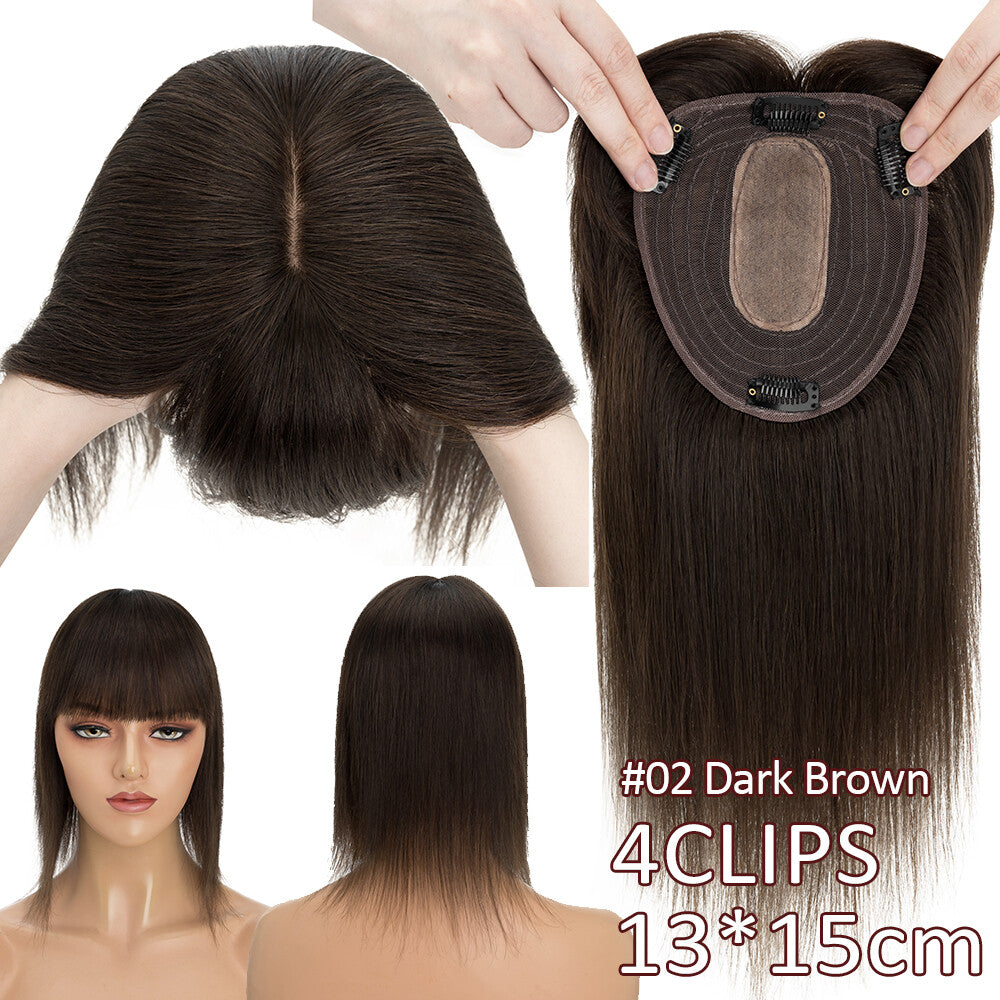 Remy Human Hair Topper with Bangs - Clip-In Hairpiece for Thinning Hair