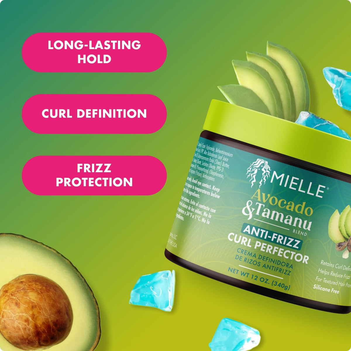 Anti-Frizz Curl Cream for Textured Hair - Avocado & Tamanu Oil, 12 oz