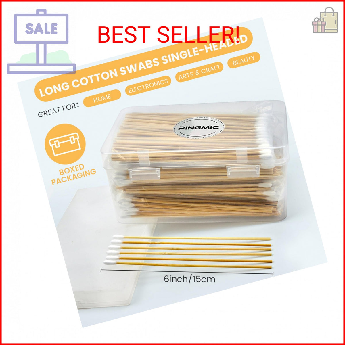 500PCS 6-Inch Cotton Swabs in Storage Box Long Wooden Stick Personal Care