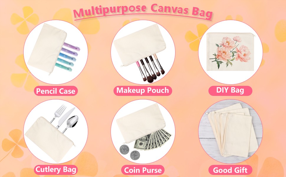 8PCS Canvas Cosmetic Bags Set - DIY Craft & Multipurpose Makeup Pouches