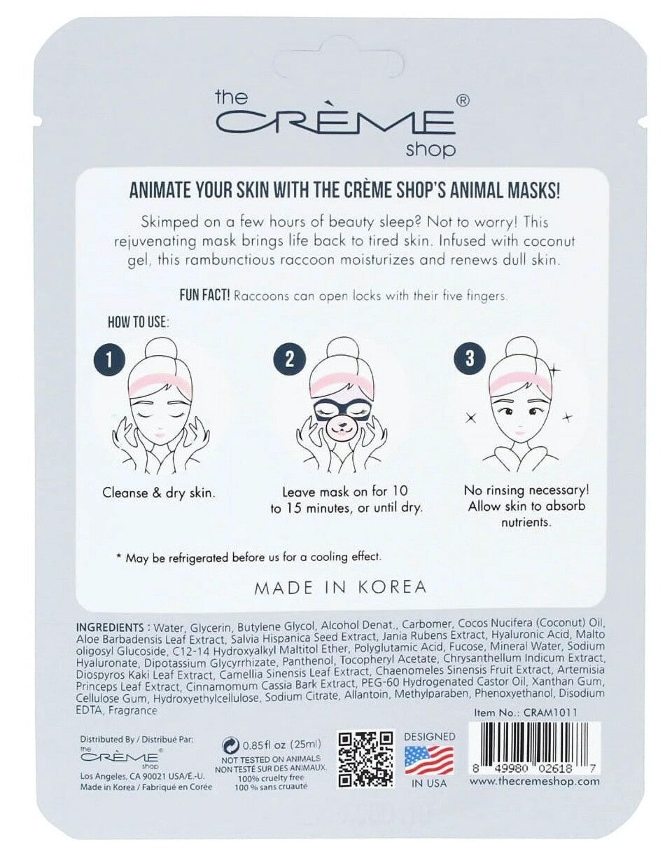 Coconut Gel Animal Sheet Face Mask - Raccoon