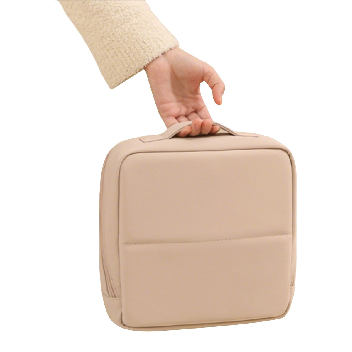 Large Stand-Up PU Cosmetic Bag with Multi-Layered Interior & Handle