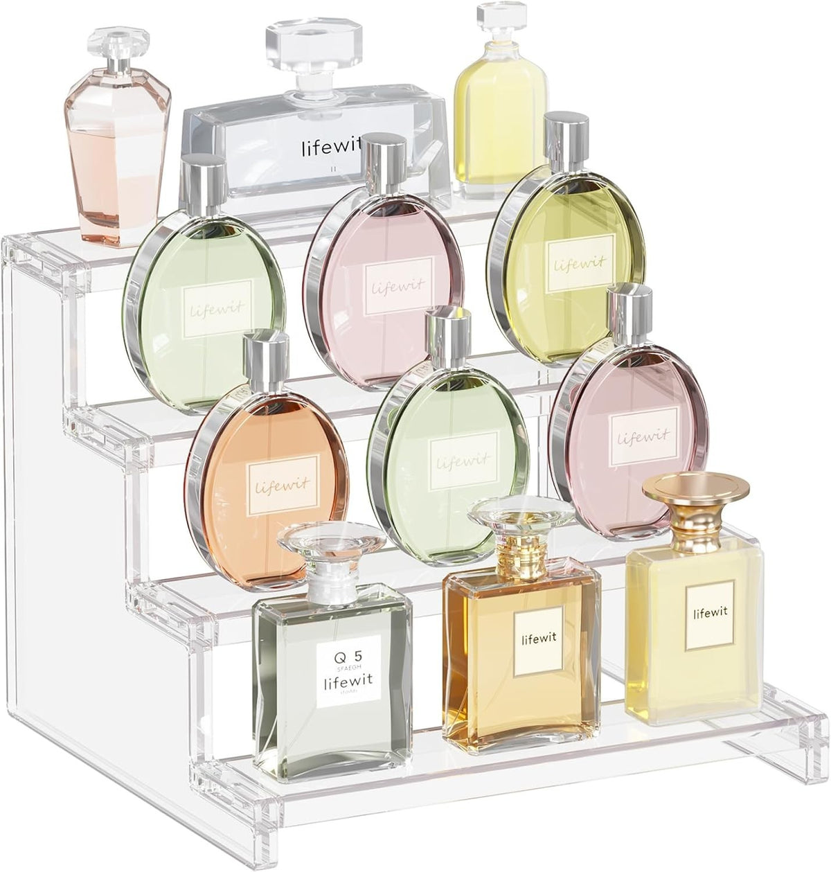 4-Tier Clear Perfume Organizer Stand Vanity Display Space Saver
