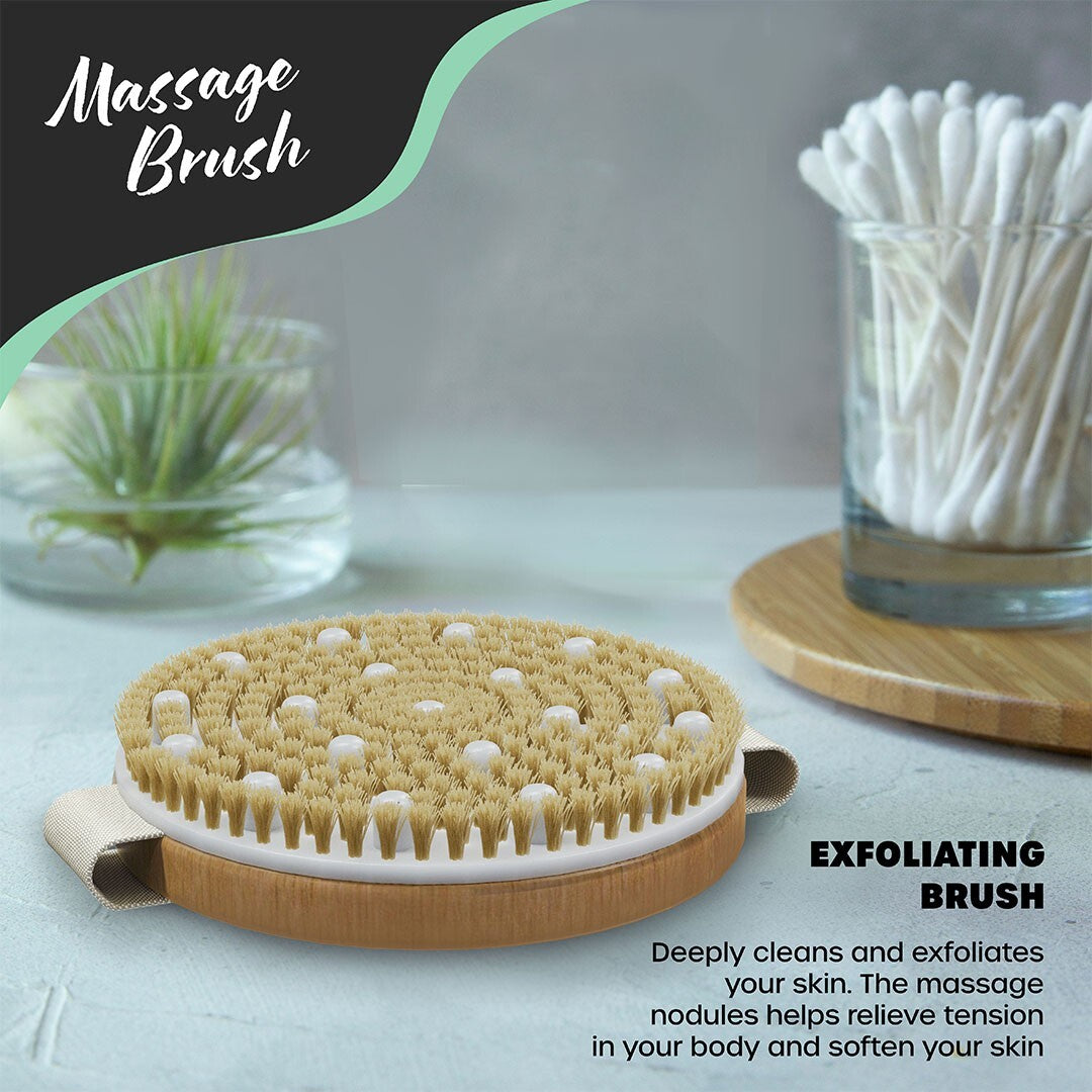 Nevlers Natural Boar Body Brush Set Cellulite Massage Dry Exfoliate